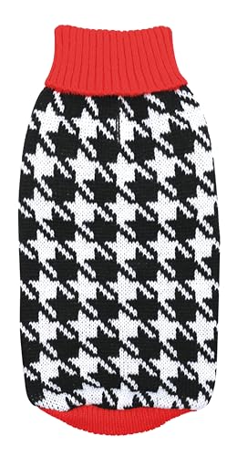 Record - Pullover für Shopping-Hunde, Rückenlänge 50 cm. Pullover mit Rollkragen, schwarz-weißes Muster mit roten Details, Loch für Leine und maschinenwaschbar | XL von Record