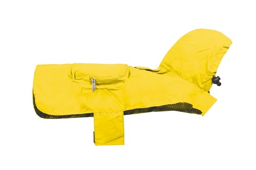 Record wasserdichte Regenjacke Pocket für Hunde mit Verstellbarer Kapuze, im Taschenformat verstaubarer Hundemantel mit Klettverschluss und Leinenloch| Gelb, XS von Record