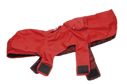 Record Regenmantel Pocket für Hunde mit Verstellbarer Kapuze. Taschen- und verstaubarer Hundemantel mit Klettverschluss. Regenjacke für Hunde mit Loch für die Leine|(Rot, XS) von Record