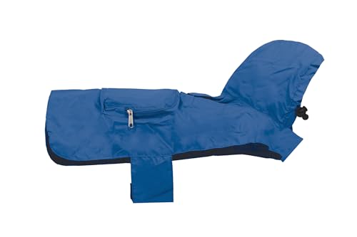 Record wasserdichte Regenjacke Pocket für Hunde mit Verstellbarer Kapuze, im Taschenformat verstaubarer Hundemantel mit Klettverschluss und Leinenloch| Blau, XL von Record