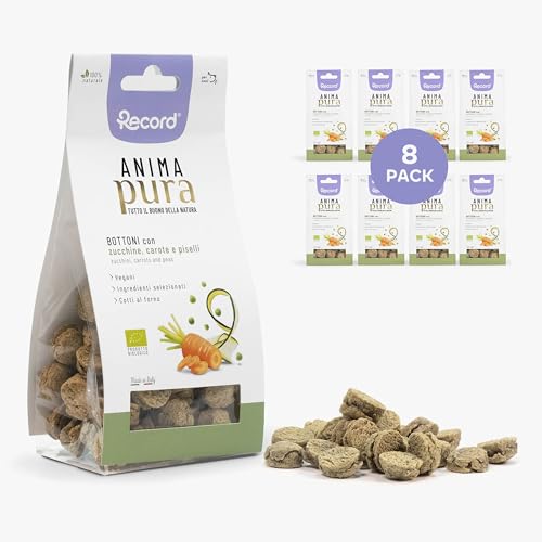 Record Veganer Seelen-Snack für Hunde, Sparpack, natürliche gebackene Kekse mit Zucchini, Karotten und Erbsen, Bio Hundesnack, Made in Italy | 8 Beutel à 100 g von Record