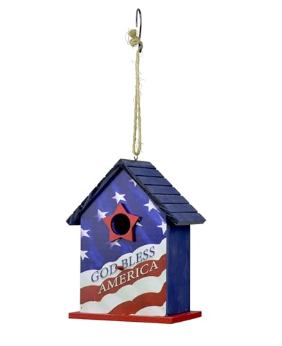 Red Carpet Studios Kleines Vogelhaus – Küken, Kleiber, Meise oder Trällerhäuschen, hängendes Vogelhaus, 43,2 cm lang, patriotisch – God Bless America von Red Carpet Studios