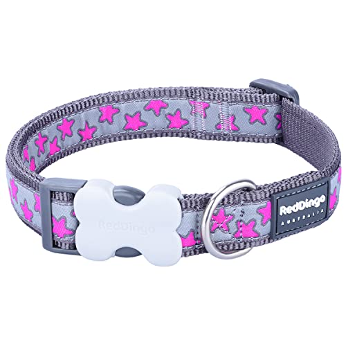 Red Dingo Bucklebone Hundehalsband, Hot Pink Sterne auf Grau, Größe M, 20 mm von Red Dingo