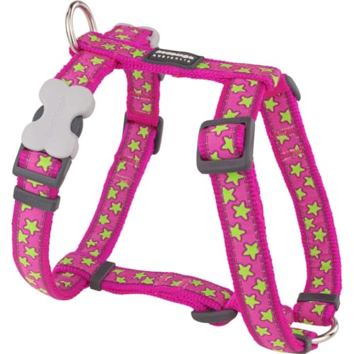 Red Dingo Designer Hundegeschirr, limettengrüne Sterne auf Hot Pink, 20mm x Halsumfang: 36-59cm / Körper 45-66cm Größe M von Red Dingo