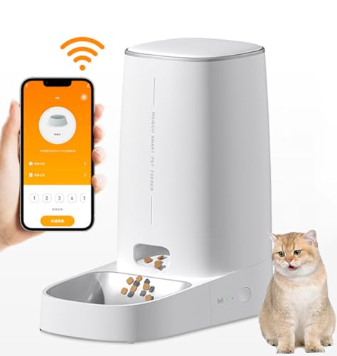 4L Futterautomat Katze, WiFi Intelligenter Katzenfutter Automat, APP-Steuerung, Zeitplan & Gewicht, Futterspender Katze mit Edelstahlnapf für Katzen/Hunde (WLAN, 1 Napf) von Reegaty