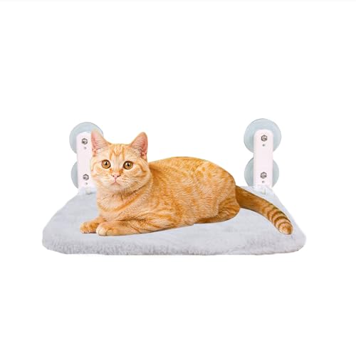 Refein Katzen-Fensterstange, schnurlos, zusammenklappbar, Katzen-Fensterbett, Hängematte für Indoor-Katzen, 4 starke Saugnäpfe, Halterung, hält bis zu 12,5 kg, 30,8 x 51,8 cm, Grau von Refein