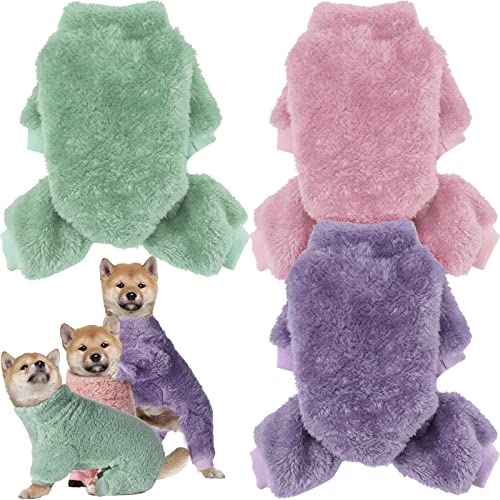 3 Stück Hunde-Pyjama für kleine Hunde, Welpenkleidung, Wintermäntel für Hunde, elastischer Schlafanzug für Hunde, flauschiger Hundeanzug, hoher Kragen, Hunde-Fleecepullover, 4 Beine, Hundebody (Rosa, von Reginary