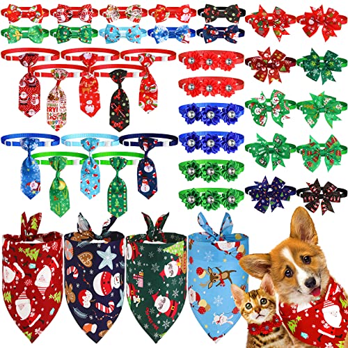 40-teiliges Weihnachts-Hunde-Fliegen-Set, 26 Weihnachts-Haustier-Fliegen, 10 Weihnachtsmann, Schneemann, Haustier-Krawatte, 4 Winter-Hundehalstuch, Katzen, Haustier-Dekoration (Weihnachtsmann-Stil) von Reginary