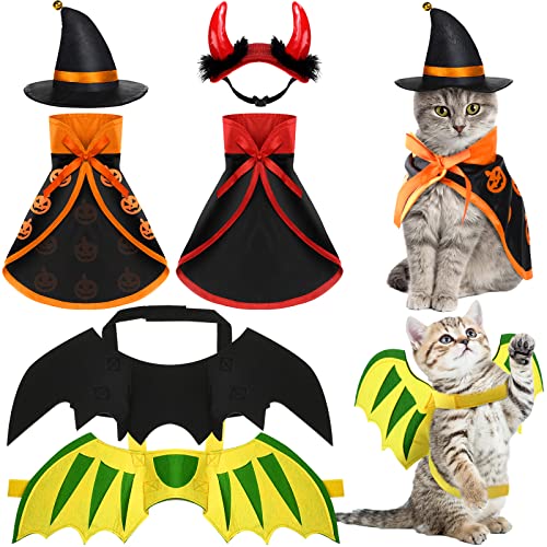 Reginary 6 Stücke Halloween Katze Haustier Kostüm Hunde Kätzchen Outfits Hexe Teufel Vampir Fledermaus Umhang Flügel Drachenflügel Teufel Hut Kleidung Kätzchen Kleine Welpen Outfit für Halloween Party von Reginary