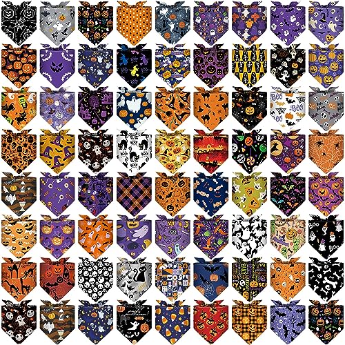 Reginary 72 Packungen Hundehalstücher Bulk Halloween Weihnachten Haustier Bandanas Schal Lätzchen Dreieck Hund Lätzchen Waschbar Haustier Bandanas Verstellbares Hundehalstuch für Halloween Weihnachten von Reginary