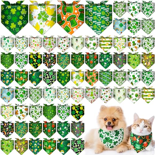 Reginary 72 Packungen Hundehalstücher St. Patricks Day PET Halstücher Irisches Dreieck PET Schal Kleeblätter PET Lätzchen Waschbar PET Bandanas Verstellbares Hundehalstuch für kleine, mittelgroße und von Reginary