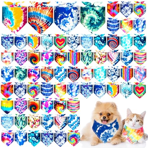 Reginary Batik-Hundehalstücher, 72 Stück, große Hundehalstücher, Halstücher, Dreiecks-Lätzchen, Hundehalstuch, verstellbares Hundehalstuch, für Haustierpflege, Haustierkostüm-Zubehör von Reginary