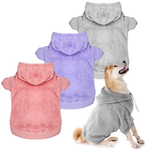 Reginary Hunde-Kapuzenpullover, flauschig, warm, weich, für Herbst und Winter, Kälte, bequeme Hundekleidung für kleine bis große Hunde, Größe L, 3 Stück von Reginary