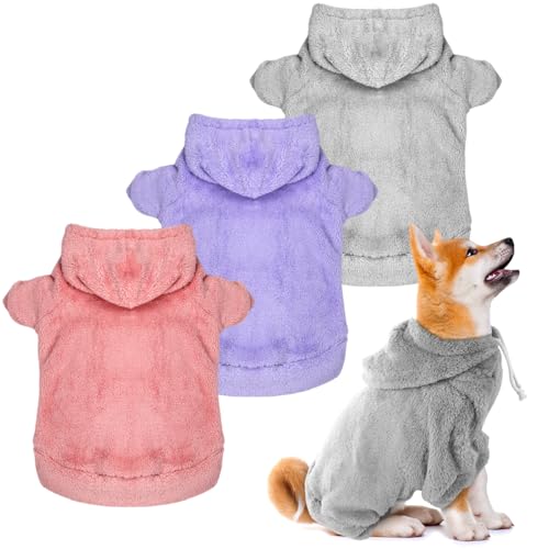 Reginary Hunde-Kapuzenpullover, flauschig, warm, weich, für Herbst und Winter, Kälte, bequeme Hundekleidung für kleine bis große Hunde, Größe M, 3 Stück von Reginary