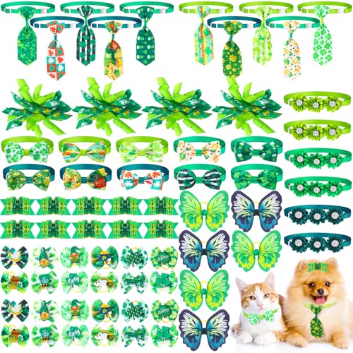 Reginary St. Patrick's Day Hundehalsbänder, verstellbar, für Welpen, Kleeblatt, Schmetterling, Strass, Fellpflege-Zubehör für Welpen, Katzen, 70 Stück von Reginary