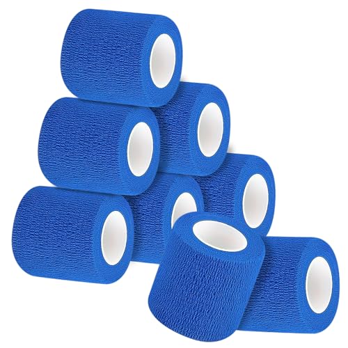 8 Rollen Selbstklebender Verband, 7,5cm x4,5m Sport Bandage, Pflaster Rolle Verbandsmaterial, Elastische Binde Bandage Fixierbinde, Vet Wrap Pet Fixierbinde für Finger Pferd Katze Hund (Blau) von Reh:ncla