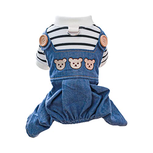 Reheyre Hund Strampler Vierbeiner Cartoon Bär Muster Haustier Katze Hund Denim Overalls Dress Up Rundhals Schwarz Weiß S von Reheyre