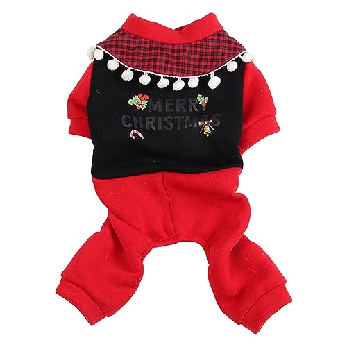 Reheyre Warmer Winter-Overall, superweicher Welpen-Overall, winddichter Winter-Warmer Vierbeiner-Hunde-Strampler, Weihnachten, Haustier-Kleidung, Hunde-Overall Schwarz Rot M von Reheyre