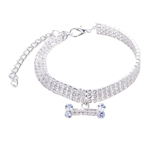 Glitzerndes Hundehalsband, Strass-Hundehalsband, Strasssteine ​​Haustiere Halskette Knochenanhänger, 3 Reihen glitzernder Strassstein, eleganter Hochzeitsschmuck für Katzen und Hunde, kleines Haustier von Rehmanniae