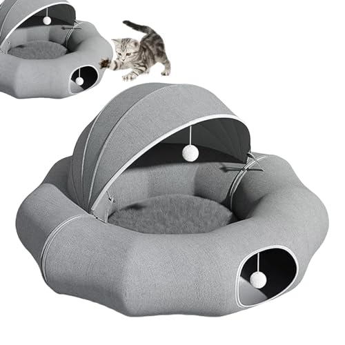 Katzen-Tunnelbett,Katzen-Donut-Tunnelbett | Weicher Katzenhöhlen-Donut-Tunnel mit 2 Kugeln - Abnehmbares Haustierspieltunnelspielzeug, multifunktionales Katzenspielplatzspielzeug für Katzen und Kätzch von Rehmanniae