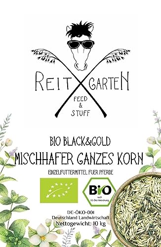 Reitgarten´s Bio Mischhafer Black & Gold - ganzes Korn 10 kg Pferd Futter Kraftfutter Hafer garantiert ohne Zusätze Organic von Reitgarten