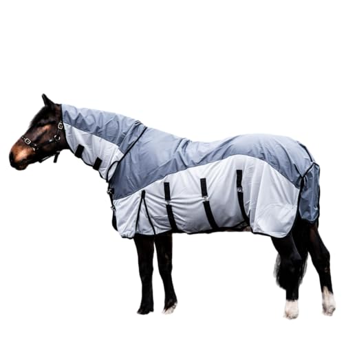 Fliegendecke Regendecke Weidedecke 600D Full Neck Fly Turnout Waterproof Grey Silver- 115 cm von ReitsportPlus