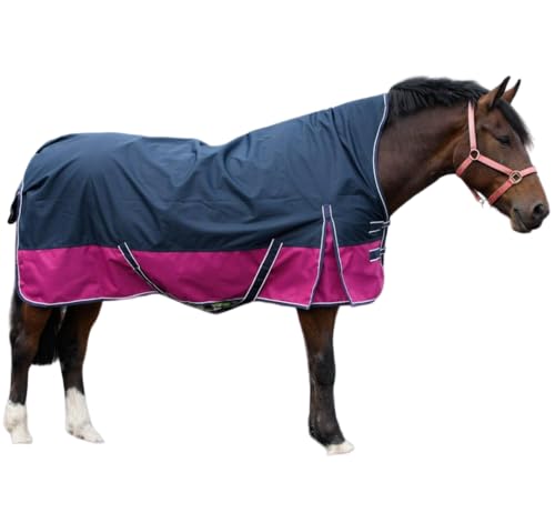 Pferdedecke 1200D High Neck 50g, 100g, 200g Weidedecke Winterdecke Regendecke Turnout : 200g Navy/Rasberry - 155 cm von ReitsportPlus