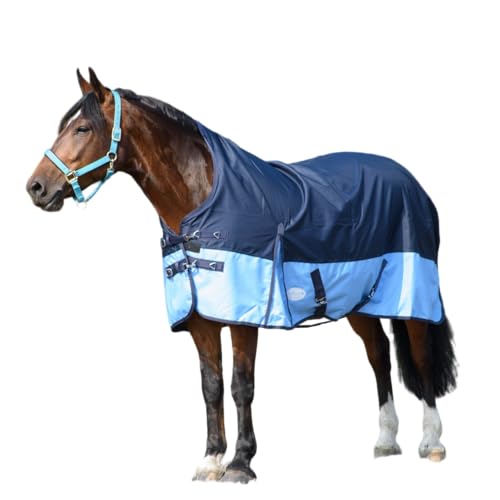 Pferdedecke 1200D High Neck Polarfleece Weidedecke Winterdecke Regendecke Turnout : Fleece Navy/Hell Blau 125 von ReitsportPlus