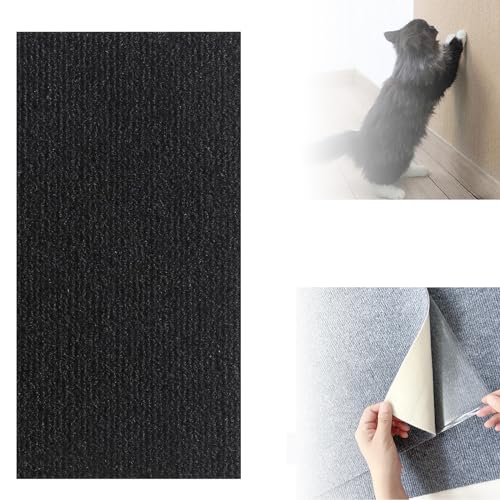 Cat Scratching Mat, Trimmable Cat Scratching Carpet, Self-Adhesive Cat Carpet Mat, Wall Couch Furniture Protector (60 * 100cm,Black) von Rejckims