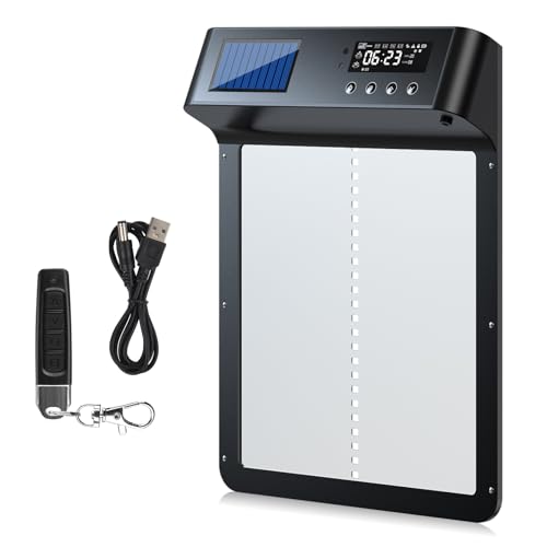 Automatische Hühnerklappe Solar, Relassy Aluminum Hühnerklappe Automatisch mit Lichtsensor, Timer, LCD Display, Intelligenter Einklemmschutz Elektrische Hühnerklappe, Hühnertür mit Fernbedienung von Relassy