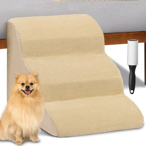 Relax World Haustiertreppe für kleine Hunde und Katzen, 3-stufige Schaumstofftreppe mit abnehmbarem Bezug, inklusive Fusselrolle von Relax World