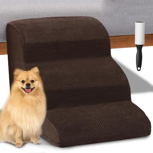 Relax World Haustiertreppe für kleine Hunde und Katzen, 3-stufige Schaumstofftreppe mit abnehmbarem Bezug, inklusive Fusselrolle von Relax World