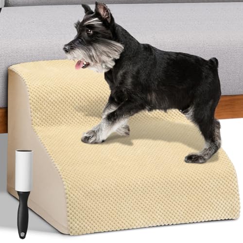 Relax World Haustiertreppe für kleine Hunde und Katzen, Schaumstofftreppe mit 2 Stufen mit abnehmbarem Bezug, inklusive Fusselrolle von Relax World