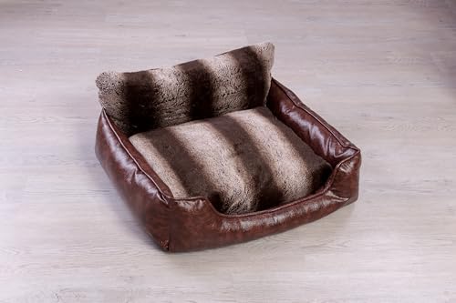 Relax World Hundebett für Luxushunde, braunes Kunstleder und Plüsch, gepolstertes Kissen mit erhöhtem Rand von Relax World