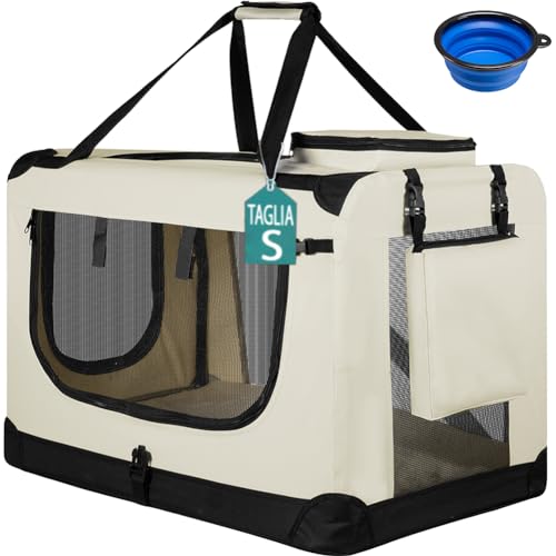 Relax World Transportbox für Hunde und Katzen, Transportbox für Haustiere, Größe S, klappbarer Käfig für Hunde und Katzen, Maße L 50 x T 34 x H 36 cm (Beige) von Relax World