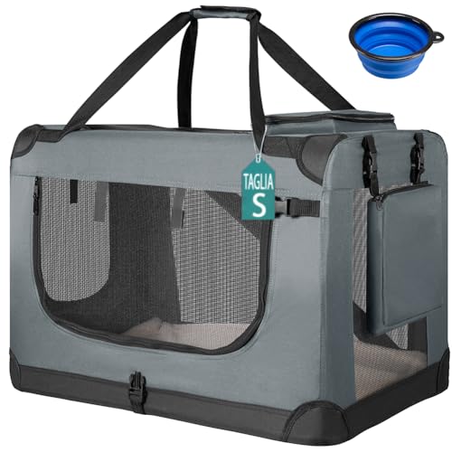 Relax World Transportbox für Hunde und Katzen, Transportbox für Haustiere, Größe S, klappbarer Käfig für Hunde und Katzen, Maße L50 x T34 x H36 (Grau) von Relax World