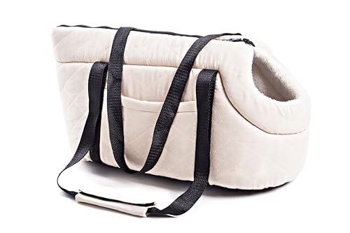 Relax World Transporttasche für Haustiere, gesteppt in Beige, mit Griffen aus Nylon, gefüttert mit Plüsch (Beige, 53 x 22 x 26) von Relax World