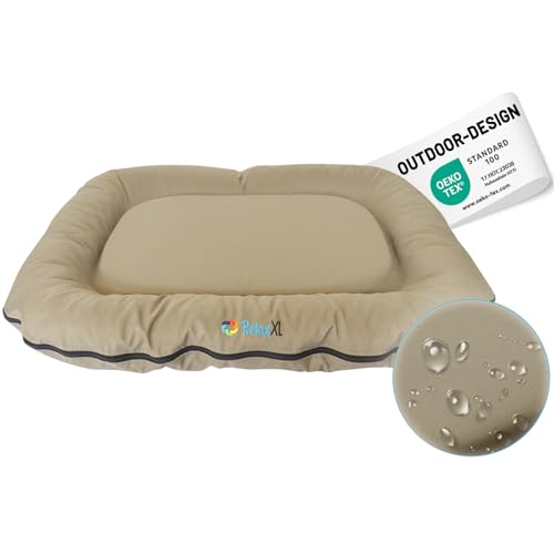 RelaxXL orthopädisches Outdoor Hundekissen Luna M: 90x70cm Taupe 60°C Waschbar Viscoschaum Kratzfest Garten Hundebett für mittelgroße Hunde von RelaxXL