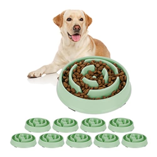 10 x Anti Schling Napf, Futternapf für Hunde, 400 ml, langsames Fressen, Hundenapf spülmaschinenfest, Fressnapf, grün (10) von Relaxdays