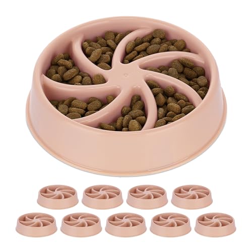 10 x Anti Schling Napf, Futternapf für Hunde, Tiernapf 600 ml, langsames Fressen, Hundenapf spülmaschinenfest, rosa von Relaxdays