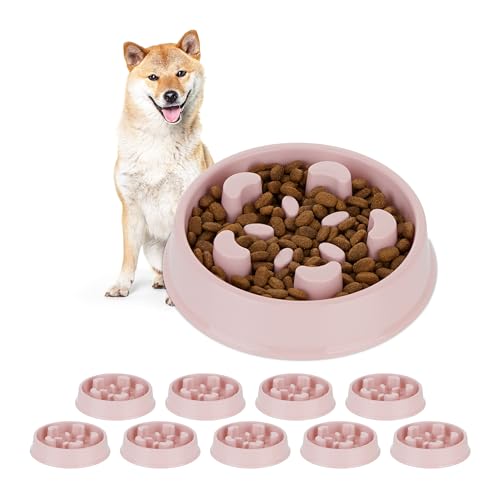 10 x Anti Schling Napf, Futternapf für Hunde, Volumen: 600 ml, für langsames Fressen, Hundenapf spülmaschinenfest, rosa (rosa) von Relaxdays