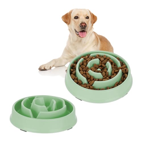2 x Anti Schling Napf, Futternapf für Hunde, 400 ml, langsames Fressen, Hundenapf spülmaschinenfest, Hundeschüssel, grün (2) von Relaxdays