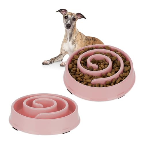 2 x Anti Schling Napf, Futternapf für Hunde, 600 ml, langsames Fressen, Hundenapf spülmaschinenfest, Hundeschüssel, rosa (2) von Relaxdays