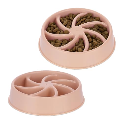 2 x Anti Schling Napf, Futternapf für Hunde, Tiernapf 600 ml, langsames Fressen, Hundenapf spülmaschinenfest, rosa von Relaxdays