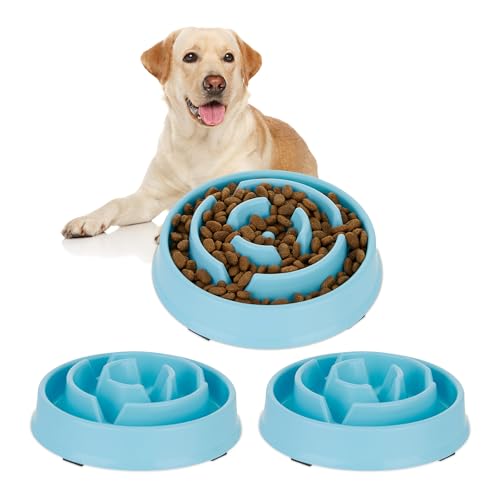 3 x Anti Schling Napf, Futternapf für Hunde, 400 ml, langsames Fressen, Hundenapf spülmaschinenfest, Hundeschüssel, blau (3) von Relaxdays