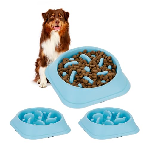 3 x Anti Schling Napf, Futternapf für Hunde, 500 ml, langsames Fressen, Hundenapf spülmaschinenfest, Hundeschüssel, blau (3) von Relaxdays