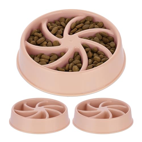 3 x Anti Schling Napf, Futternapf für Hunde, Tiernapf 600 ml, langsames Fressen, Hundenapf spülmaschinenfest, rosa von Relaxdays