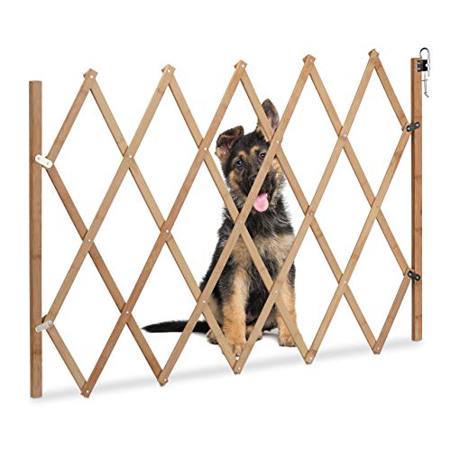 Relaxdays Absperrgitter Hund, ausziehbar, aus Holz, Türen & Treppen, Breite 20-105 cm, 74 cm hoch, Hundegitter, Natur von Relaxdays