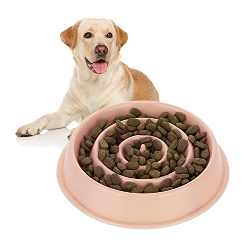 Relaxdays Anti Schling Napf, Futternapf für Hunde, Tiernapf 400 ml, langsames Fressen, Hundenapf spülmaschinenfest, rosa, 4 x 21 x 21 cm von Relaxdays