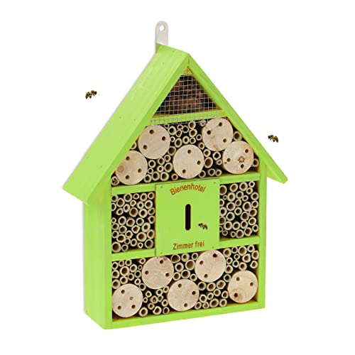 Relaxdays Bienenhotel, Nisthilfe Wildbienen, Garten, Balkon, Insektenhotel zum Aufhängen, Holz, HBT 38 x 29 x 9 cm, grün von Relaxdays